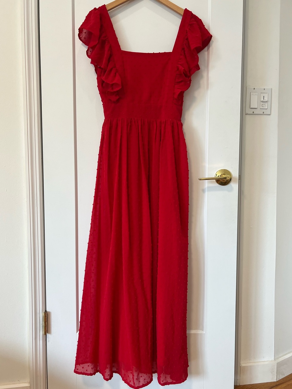 Lulus Swiss Dot Flutter Sleeve Maxi Dress